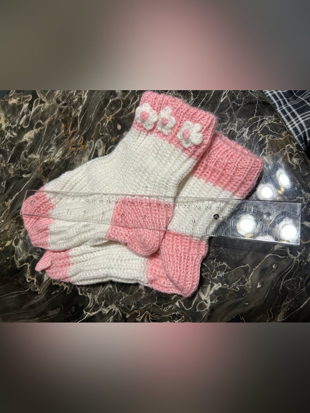 Soft Knit Kids Socks with Pink Flower Trim - White & Pink